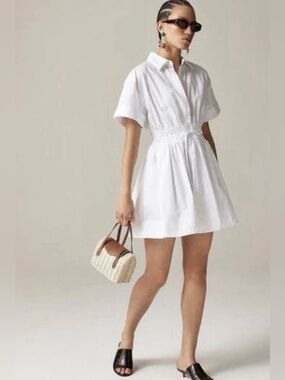 NWT J. Crew Elena Mini Shirt-Dress Smocked Cotton Poplin White Sz. 10 $148